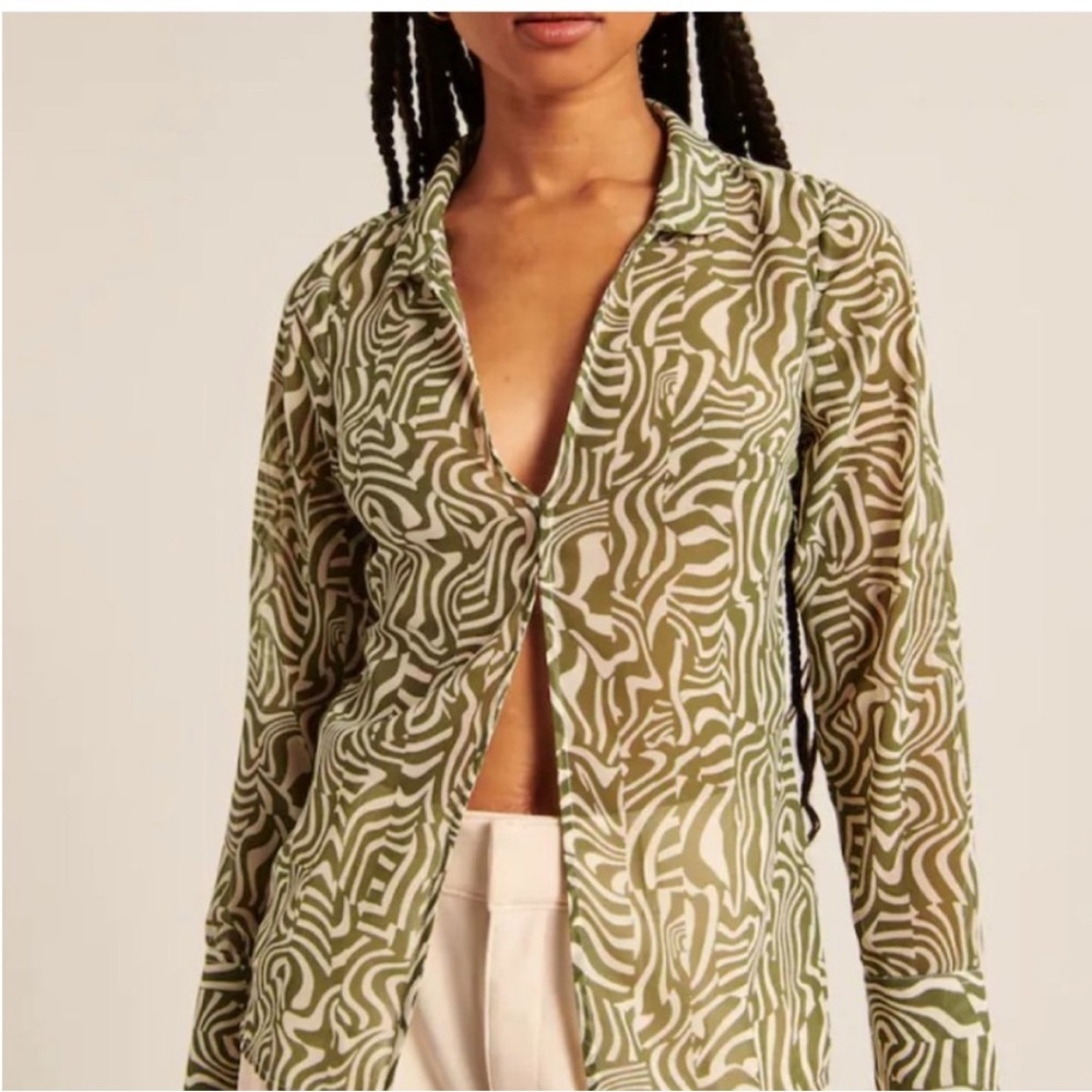 Abercrombie & Fitch '90s Y2K Sheer Slit Abstract Geometric Long Sleeve Blouse XS